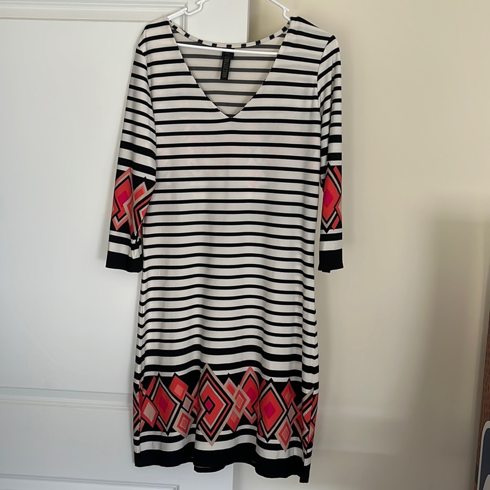MT Collection Black, White, Pink, Peach 3/4 sleeve Size L dress